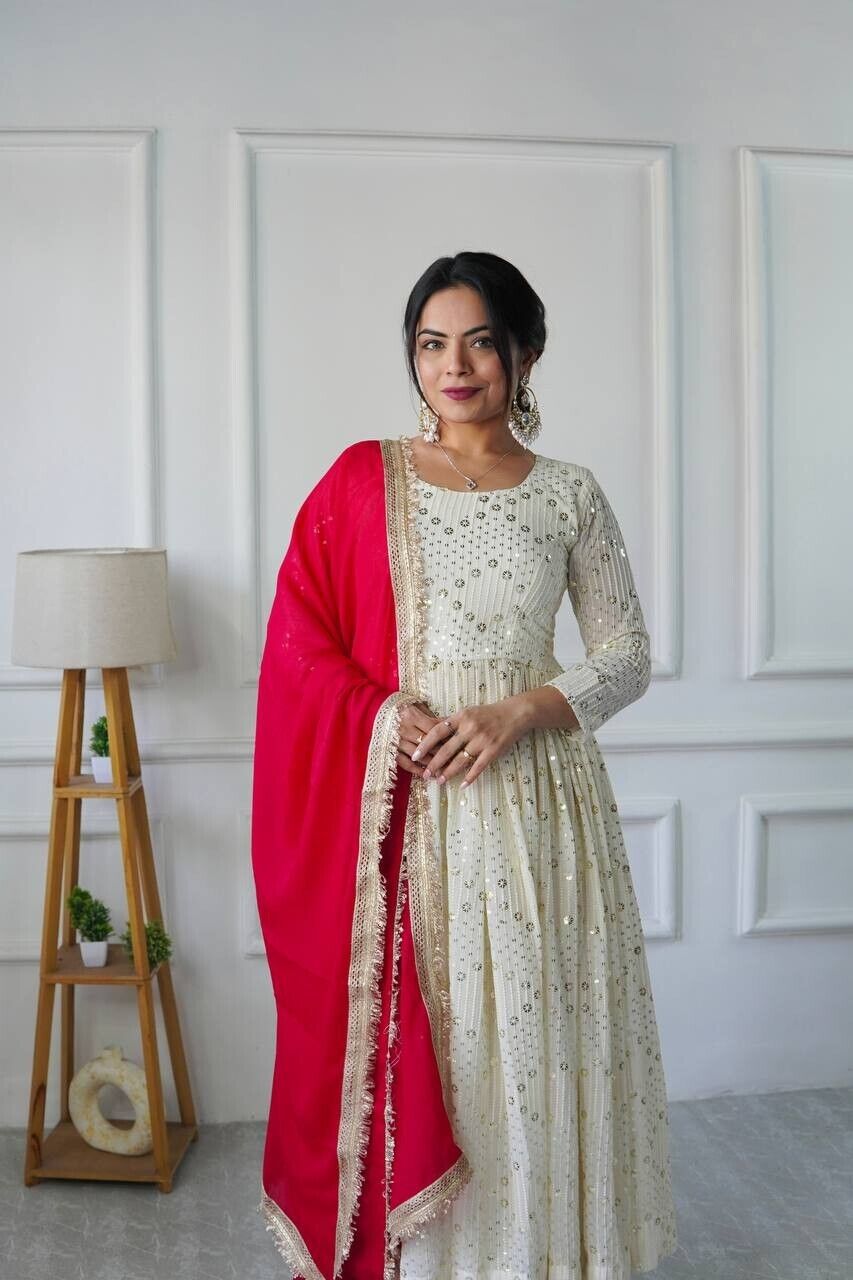 Silk Indian Pakistani Anarkali Gown Set – Party Wear with Dupatta (Ready-Made)