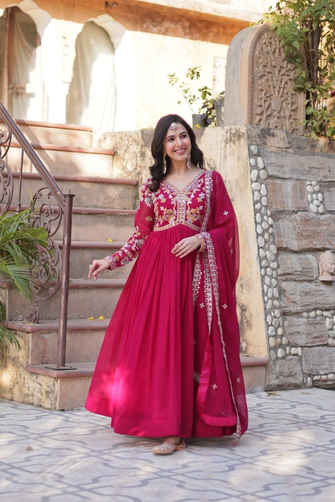 Anarkali Gown Red Pakistani Dress Suit Wear Indian Bollywood Long full length