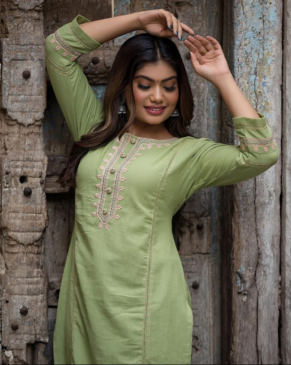 2 pcs Cotton Salwar Kameez Women Bollywood Party Wear Top Tunic Kurti Set