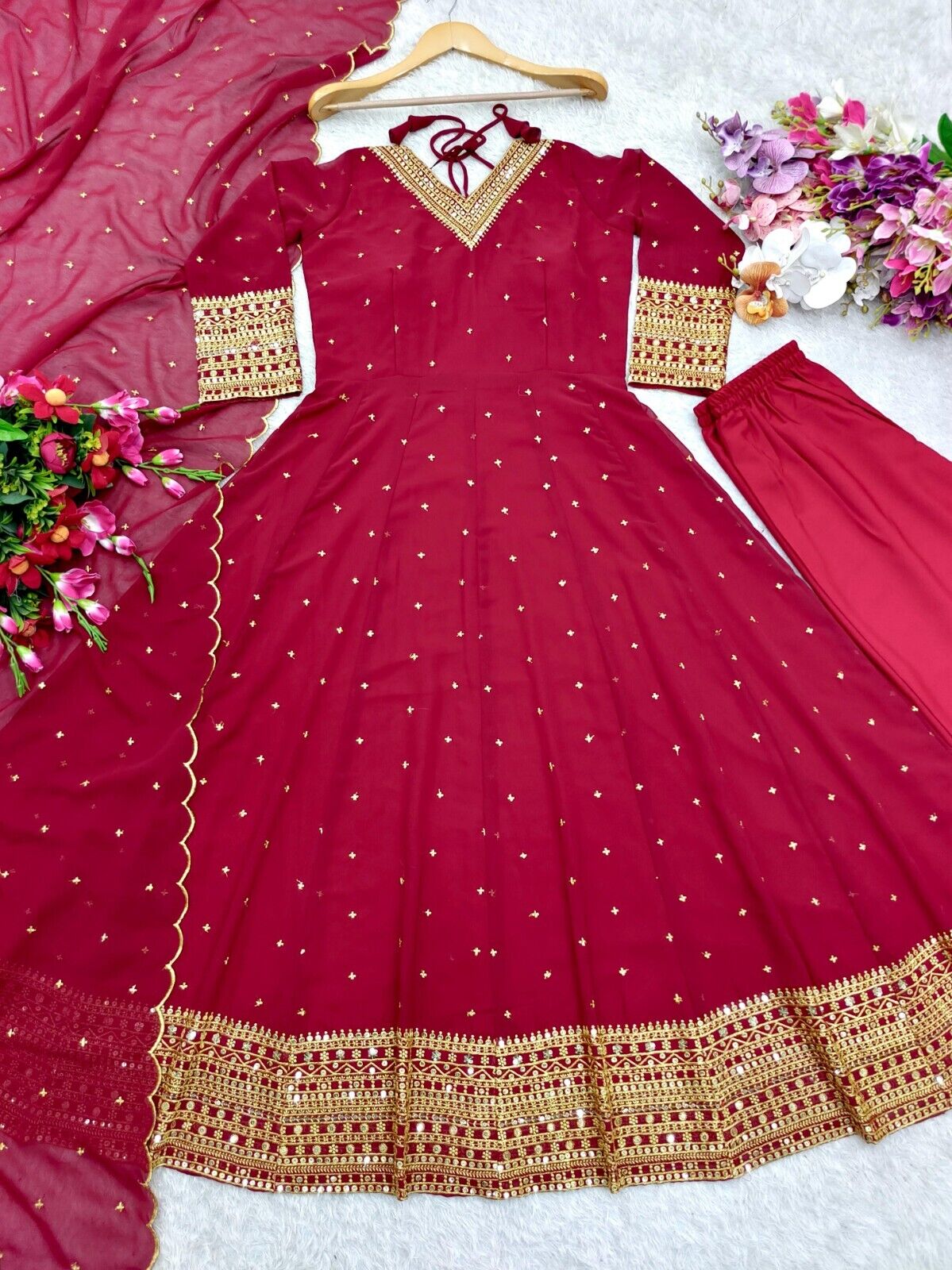 Georgette Anarkali Gown Set with 5mm Sequin Embroidery Fully Stitched Partywear