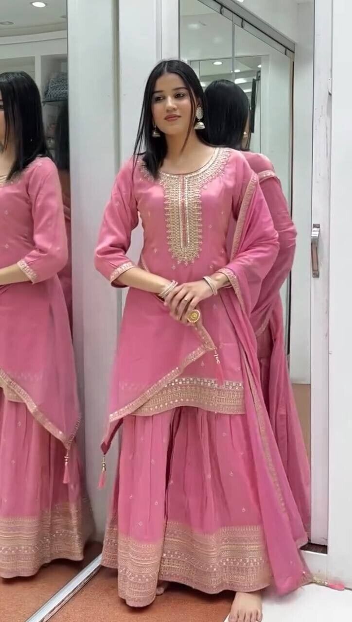 Embroidered Georgette Pakistani Party Wear Fancy Sharara palazzo Set