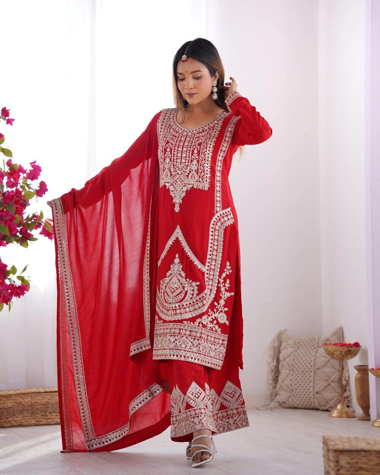 Pure Vichitra Silk with Beautiful Embroidery Sequence and Dori Work Sharara