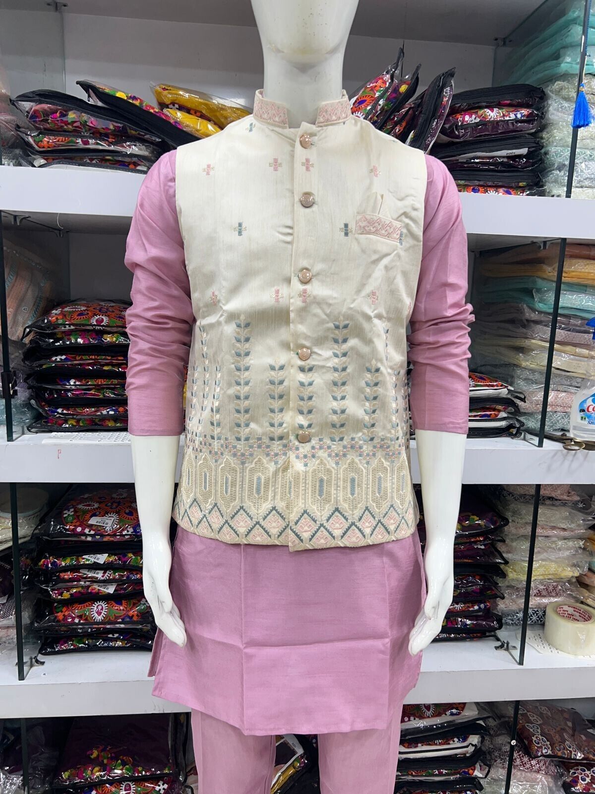 Indian Pure 100% Silk Kurta Pajama Long  Wedding Wear Fancy Kurta Pajama Koti