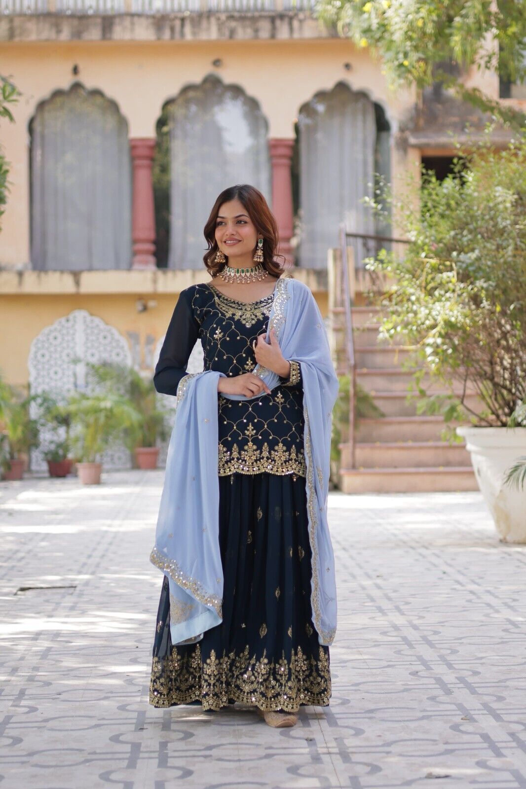 Georgette readymade Indian Pakistani Salwar Kameez Set – Palazzo Kurti Dupatta