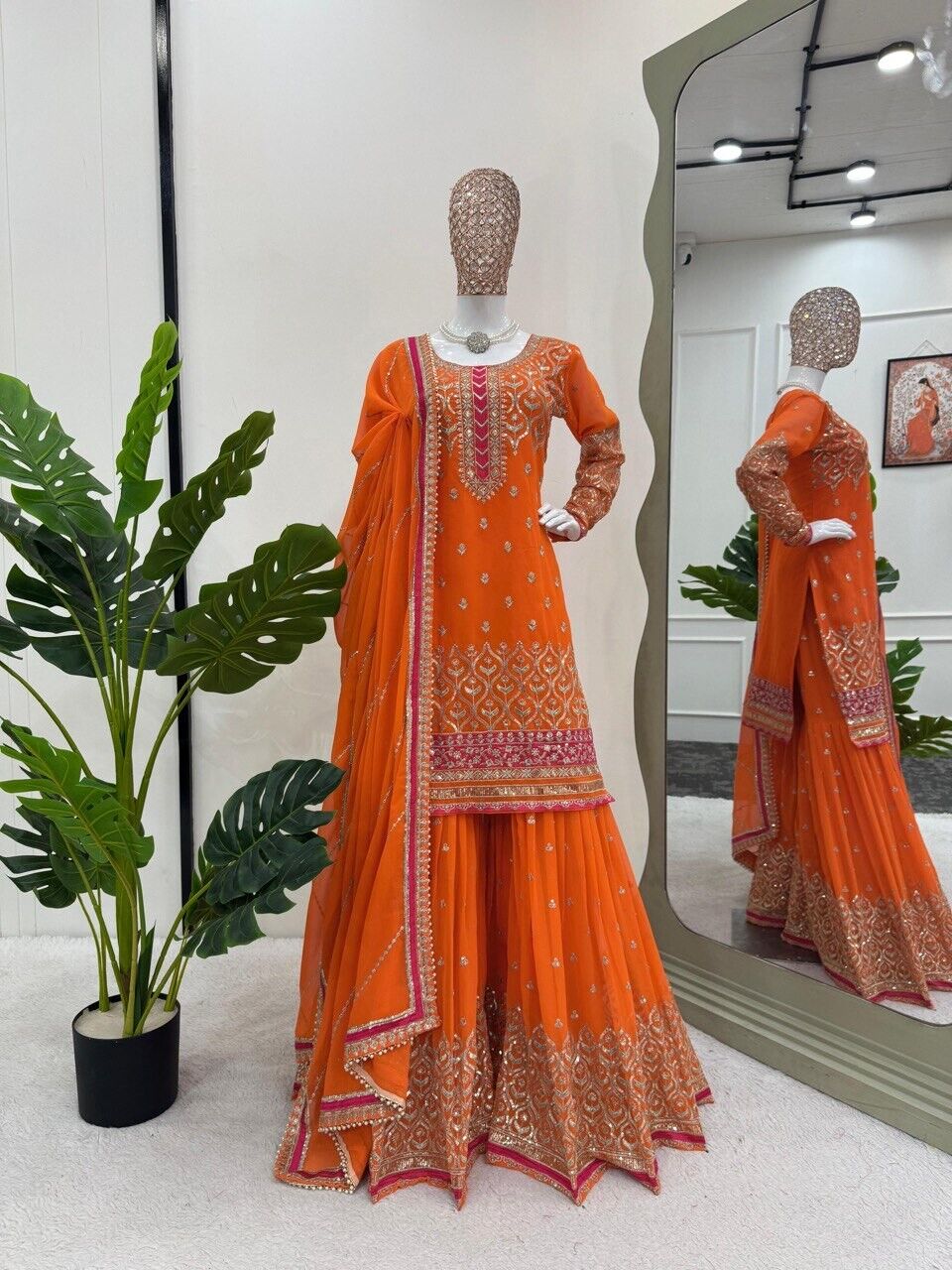 Faux Georgette Embroidered Zari Work  Sharara Suit Set with Embroidered Dupatta