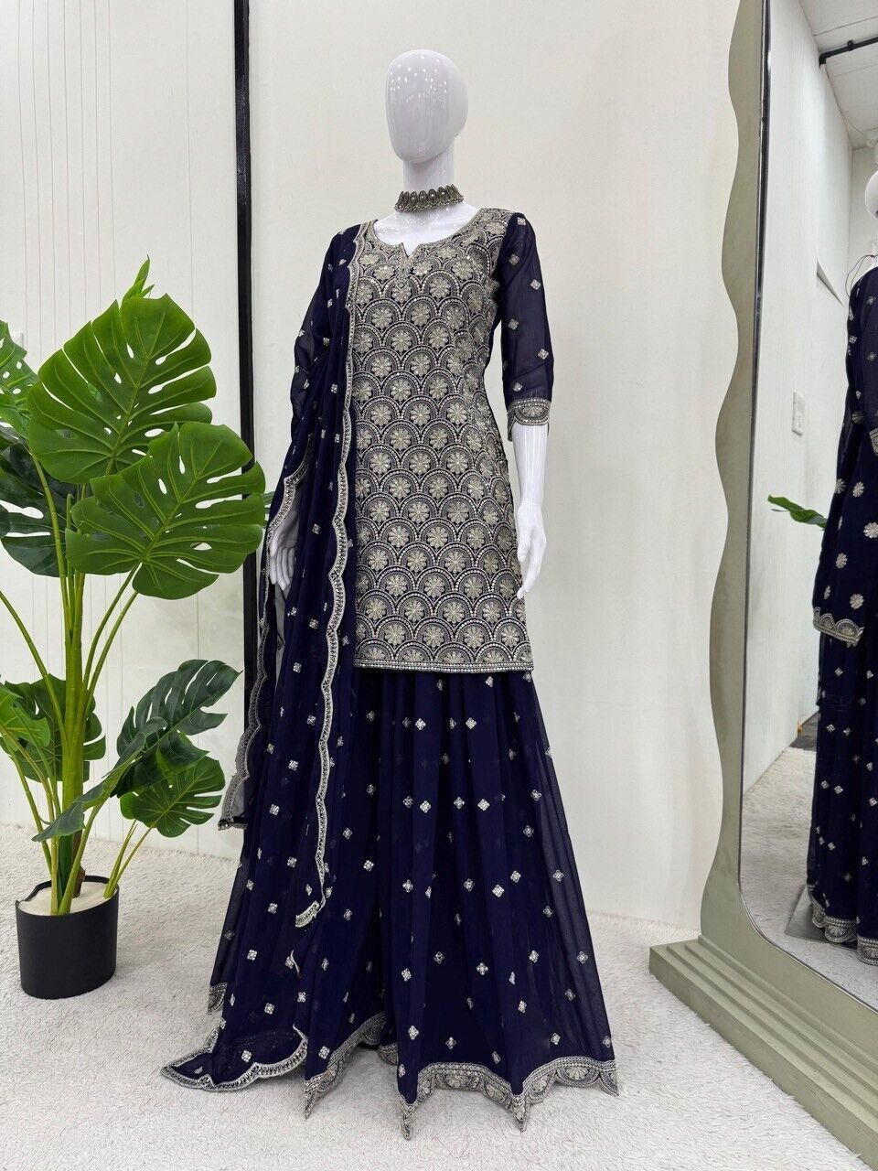Indian Traditional Stylish Georgette Kurti & Palazzo Set for Women Sharara set