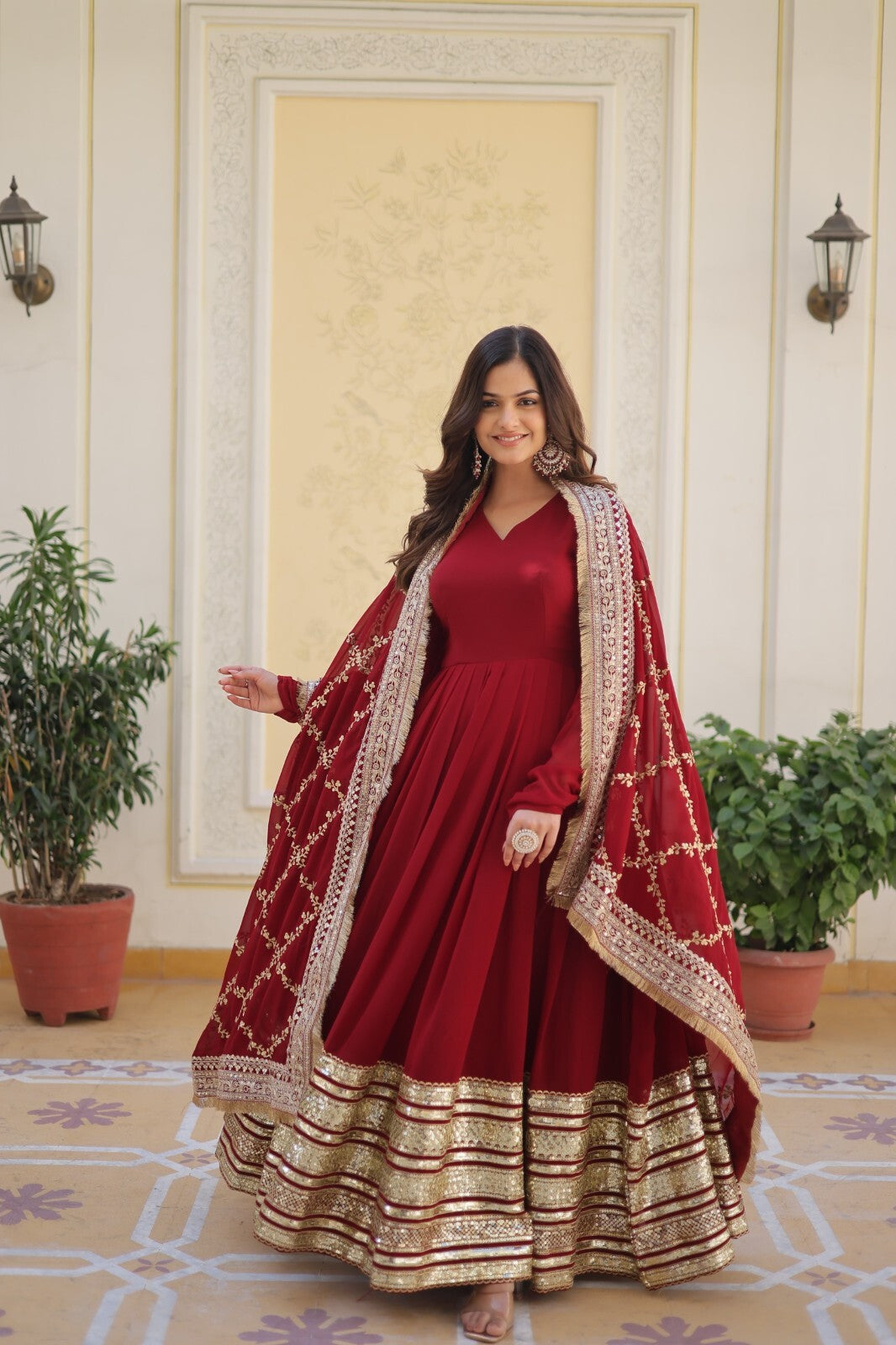 Pakistani Anarkali Flared gown  Red Indian Wedding Party Gown Eid Dress Women