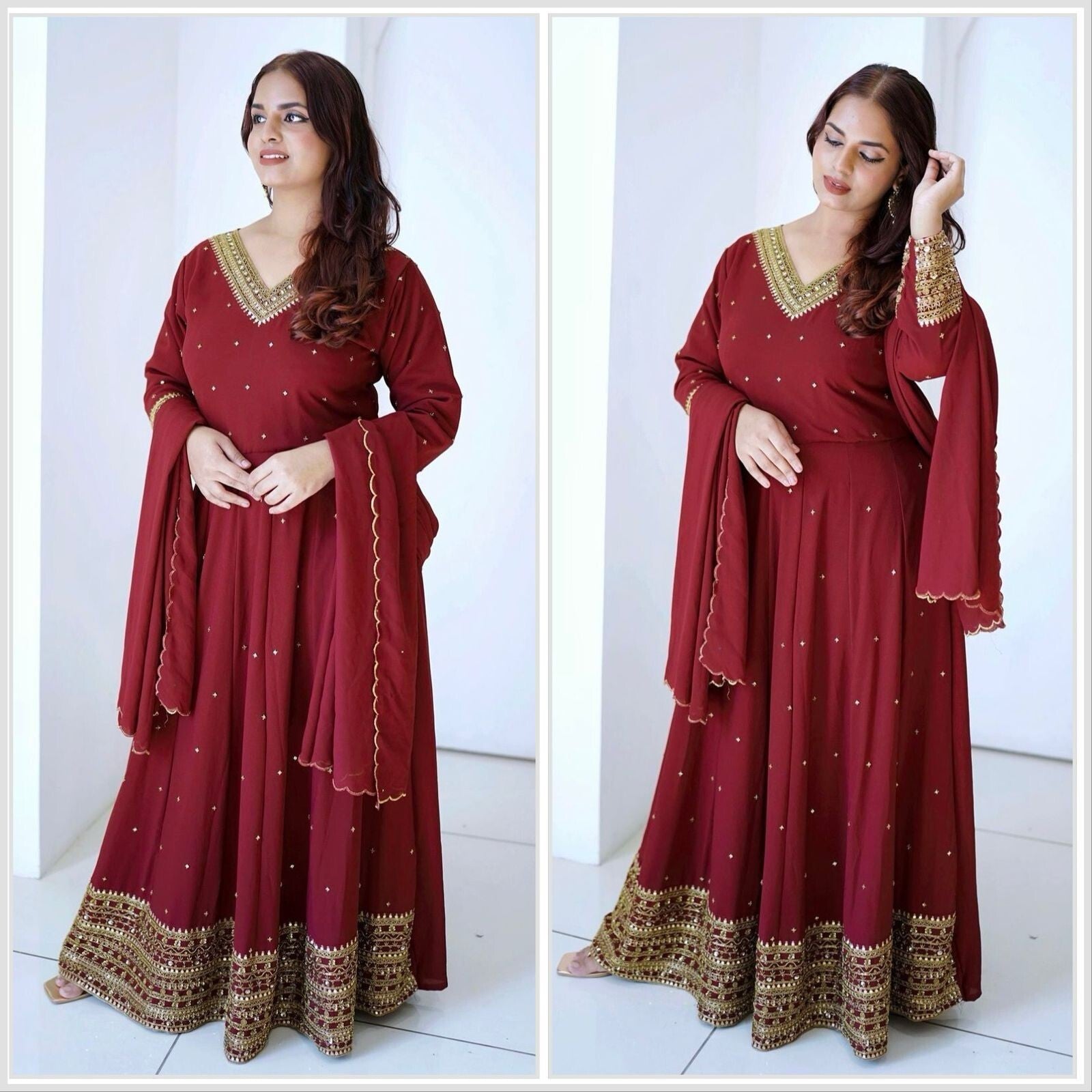 Georgette Anarkali Gown Set with 5mm Sequin Embroidery Fully Stitched Partywear