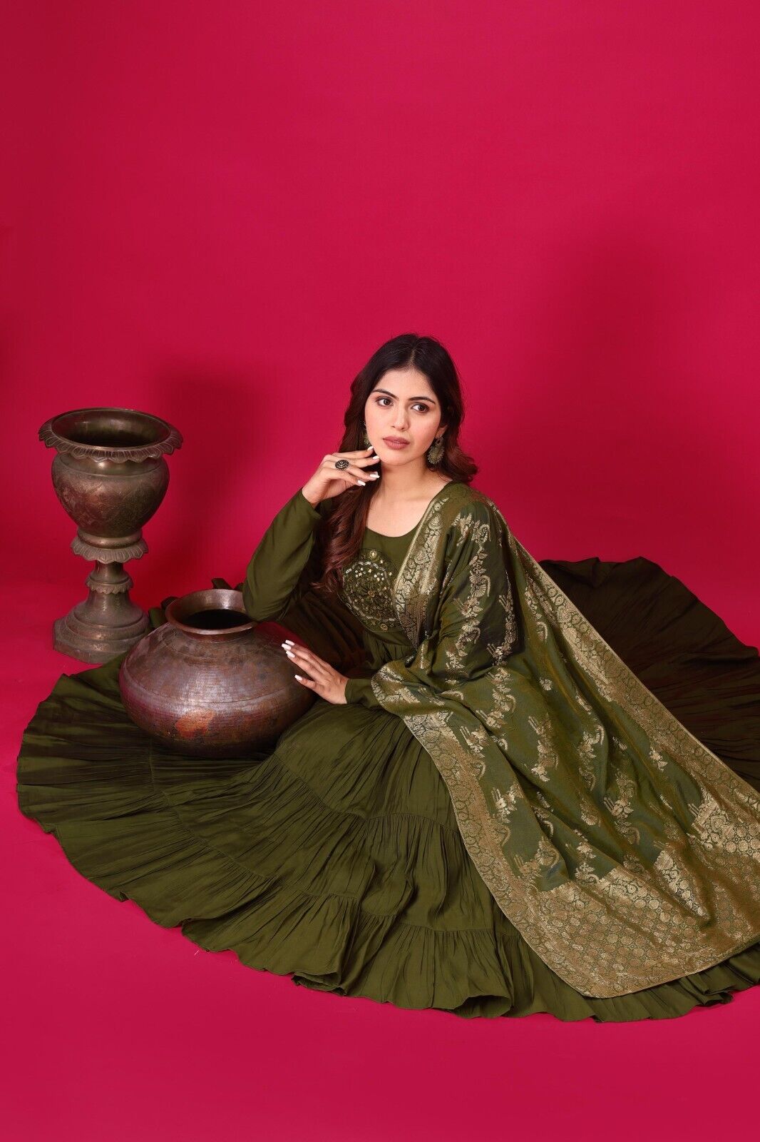 Silk Party Wear Flared  Anarkali Gown Set readymade fullly sttitched