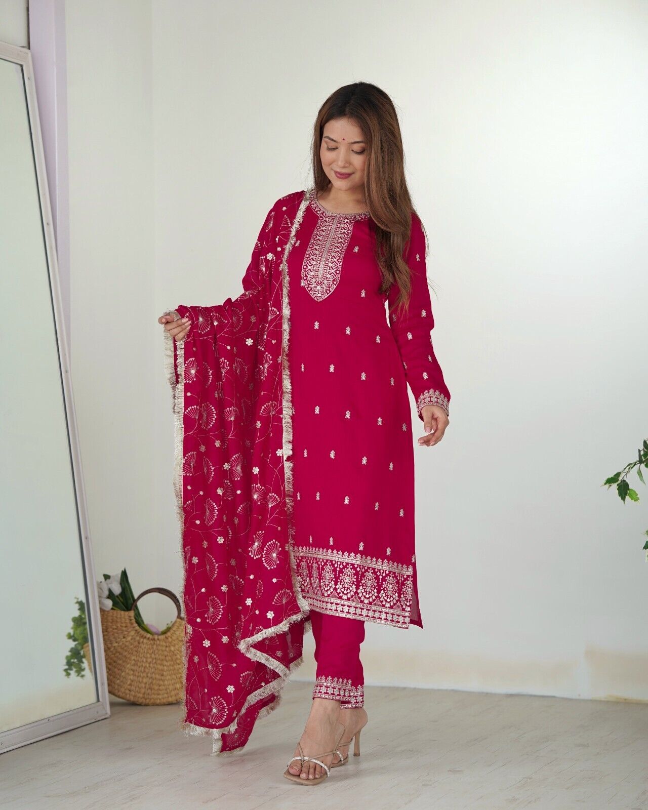 Silk Dress Pakistani Salwar Kameez Readymade Suits Indian Wedding Party 3 Piece