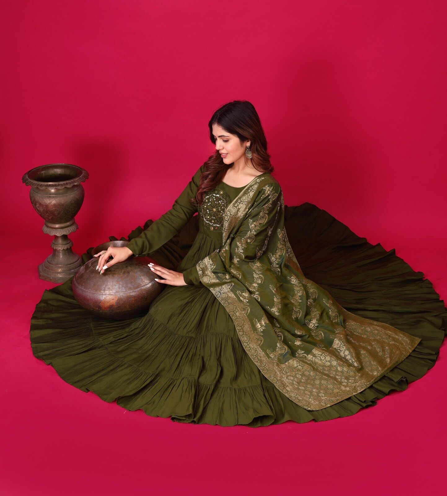Silk Party Wear Flared  Anarkali Gown Set readymade fullly sttitched
