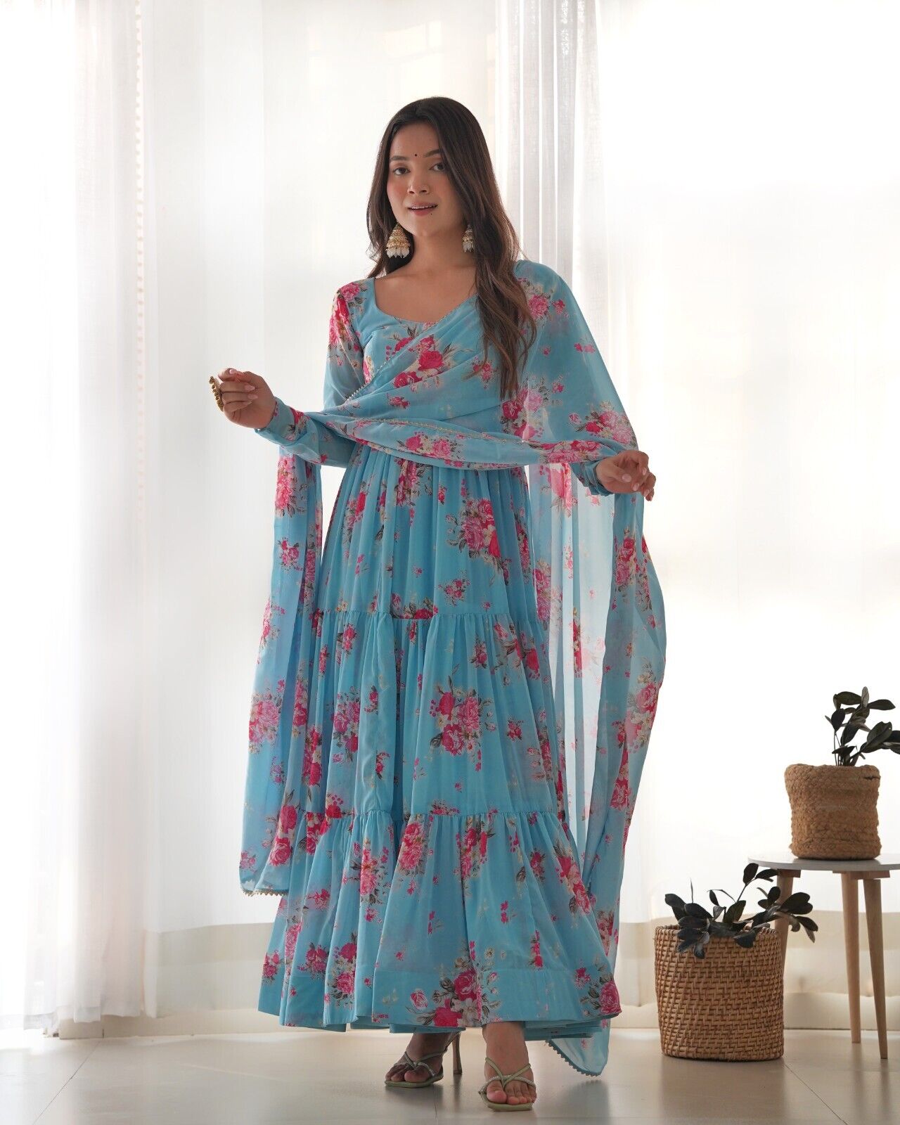 Georgette Full Floral Anarkali Gown Suit – Perfect for Festive Occasions