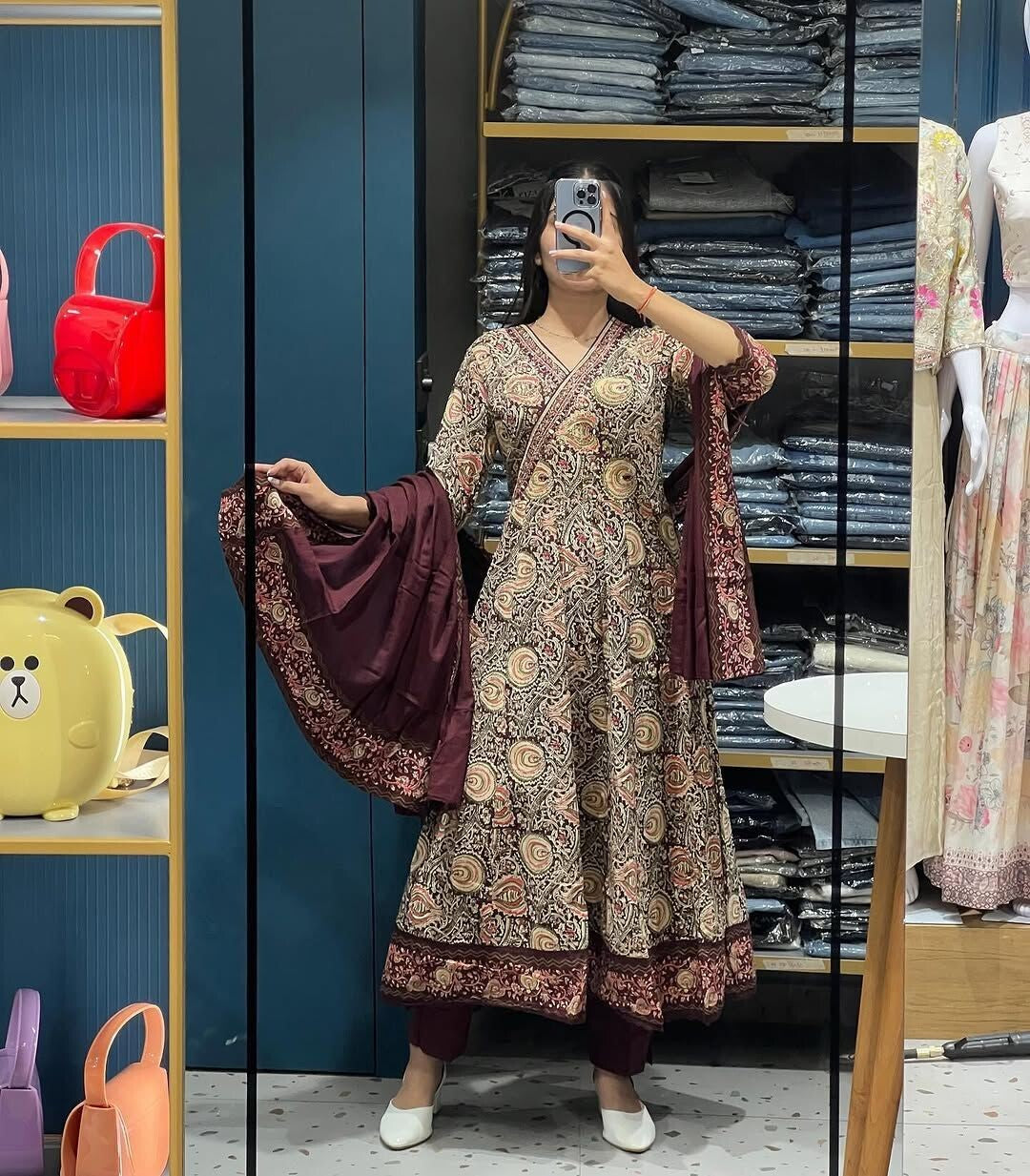 Cotton Sanganeri Print  Flared Anarkali Suit , Wedding party wear Kurti pant 3
