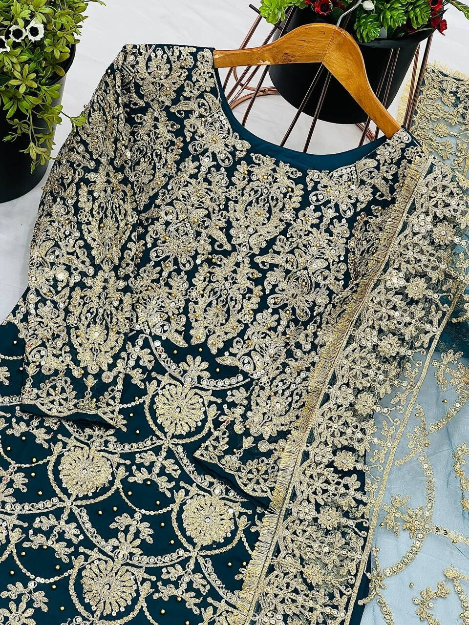 Anarkali Gown Georgette Indian Wedding Party Wear Dress Bollywood Suit Pant 3PC