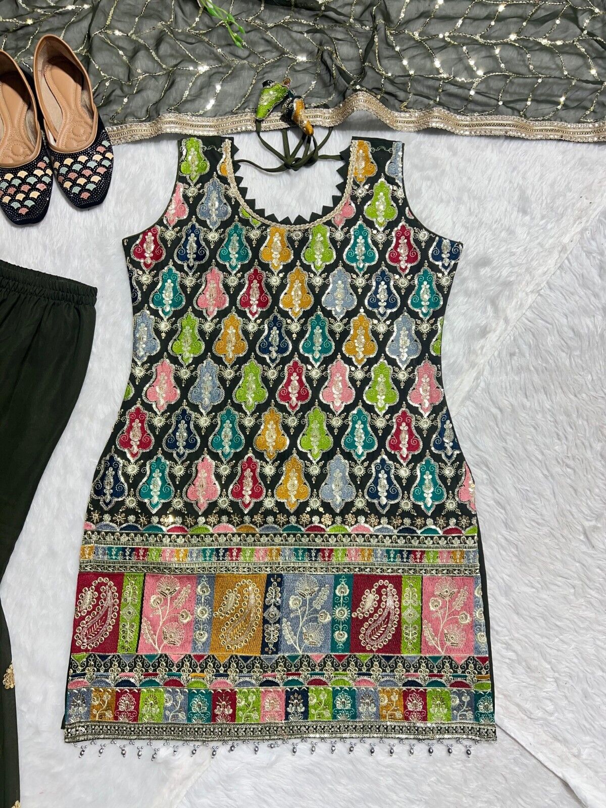 Indian Readymade Georgette Bollywood Kurti Wedding Indian Sharara Suit 3PC