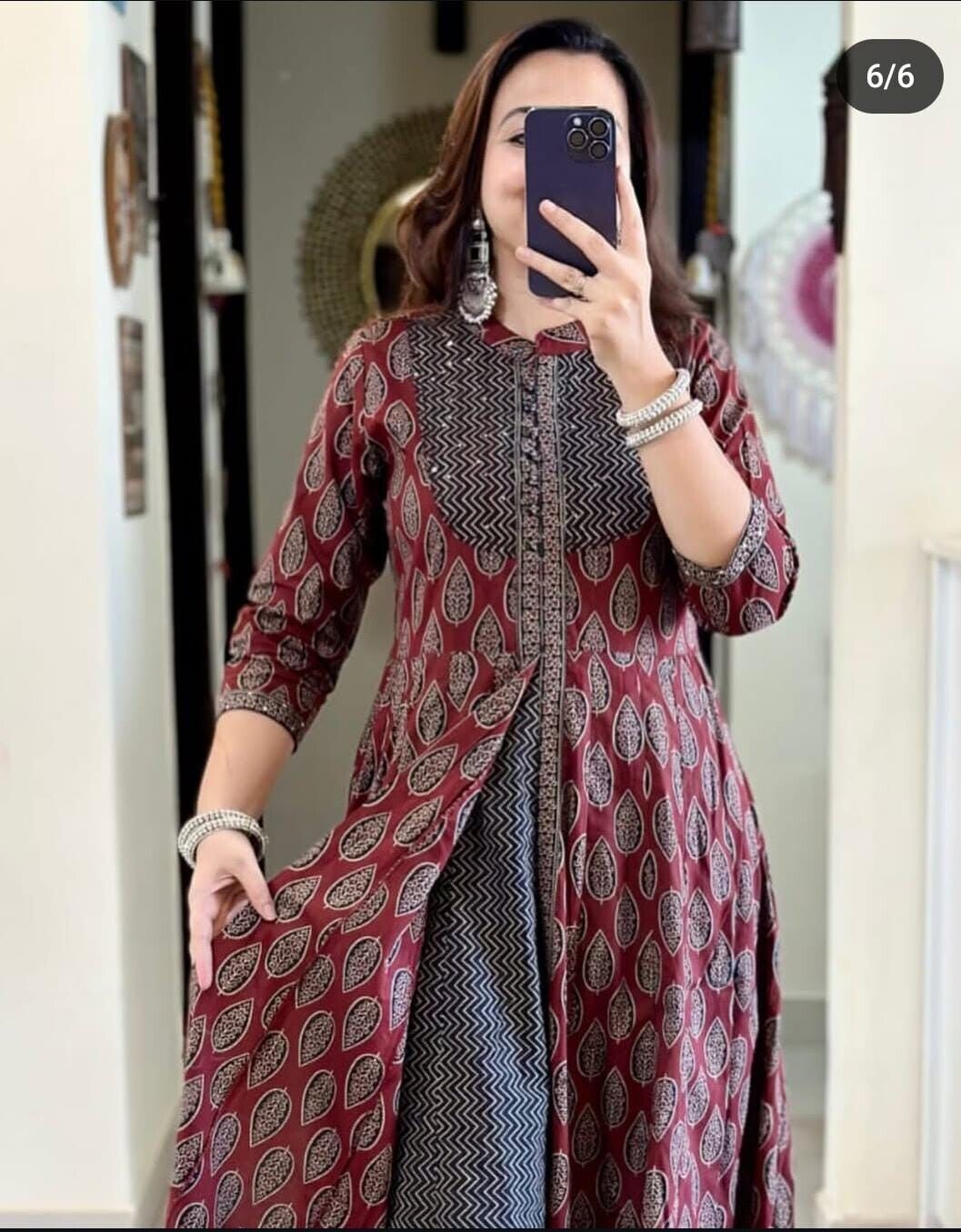 Floral Cotton Printed Anarkali gown Dupatta Front Slit Wear Tunic Kurti Suit