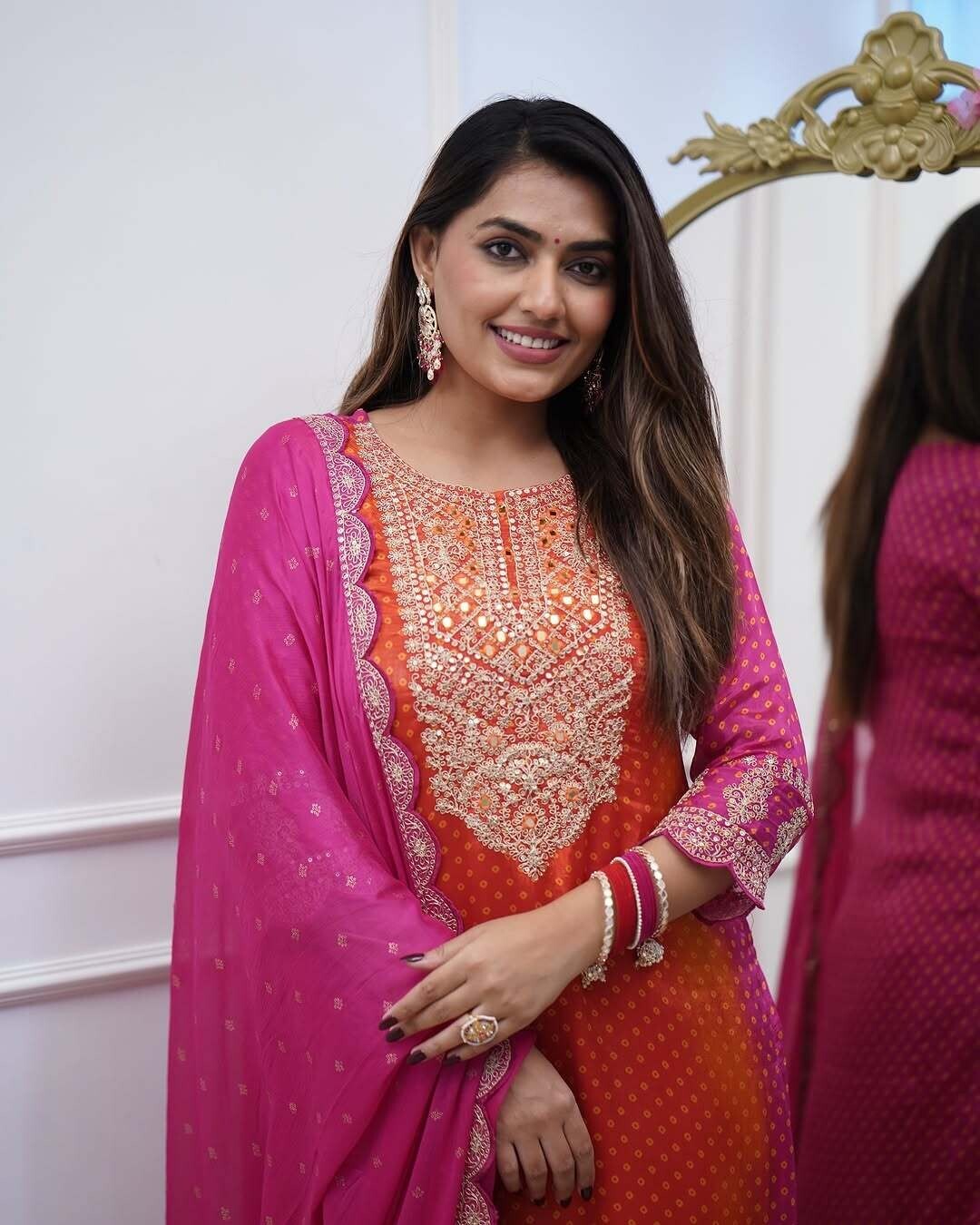 Chinon Silk Pakistani Pink Salwar Kameez Readymade Indian Wedding Partywear 3PC