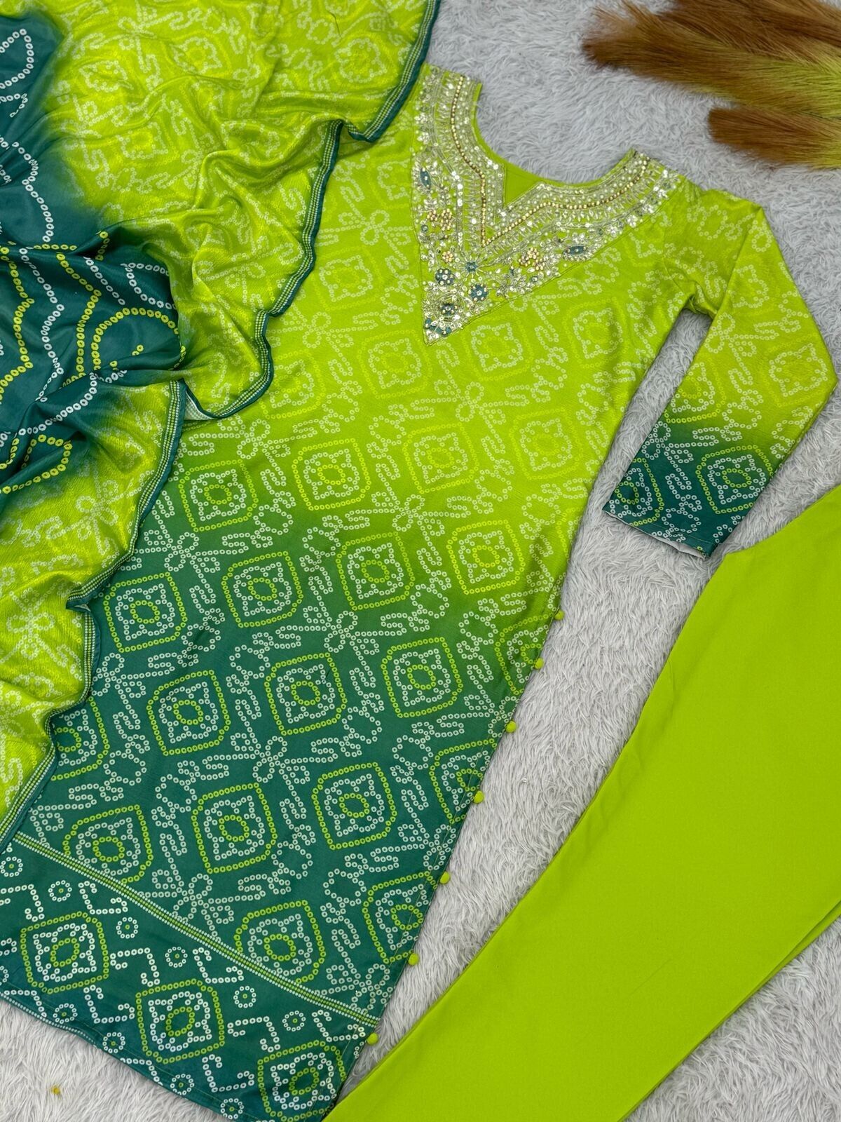 Chinon Silk Wedding Straight Salwar Kameez Indian Pakistani Designer Suit Dress