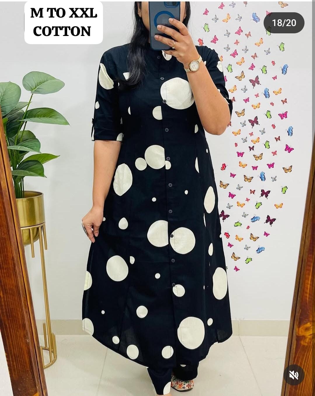Readymade 2pcs Pure Cotton Salwar Kameez Suit Printed Black indian