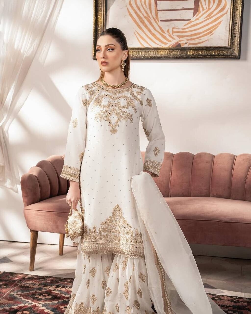 Pakistani Indian Wedding Sharara Suit with Designer Kurti - Eid Collection