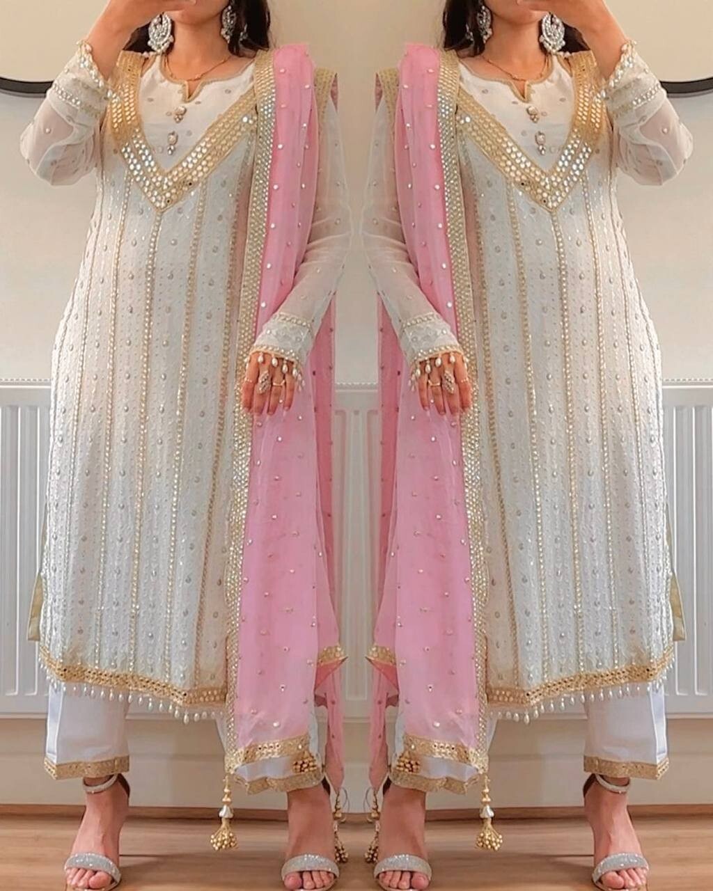 Elegant Pink Embroidered Faux Georgette Salwar Kameez  Set – 3-Piece Ensemble