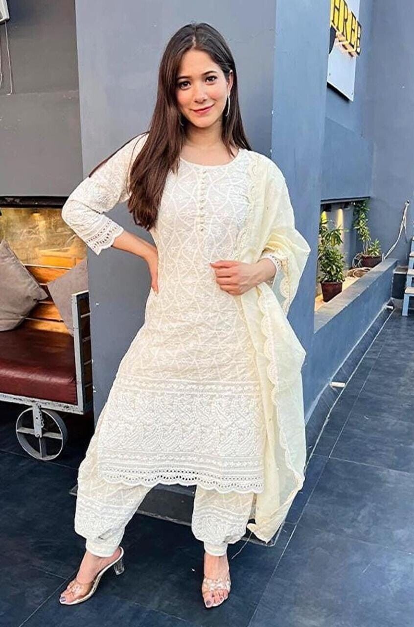 Chickenkari Dress Salwar Kameez Readymade Suit Indian Wedding Party 3 Piece