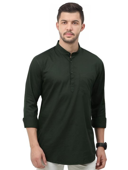 New Men’s Indian Short Kurta 100 Cotton Traditional Solid Plus Size S -7xl Black