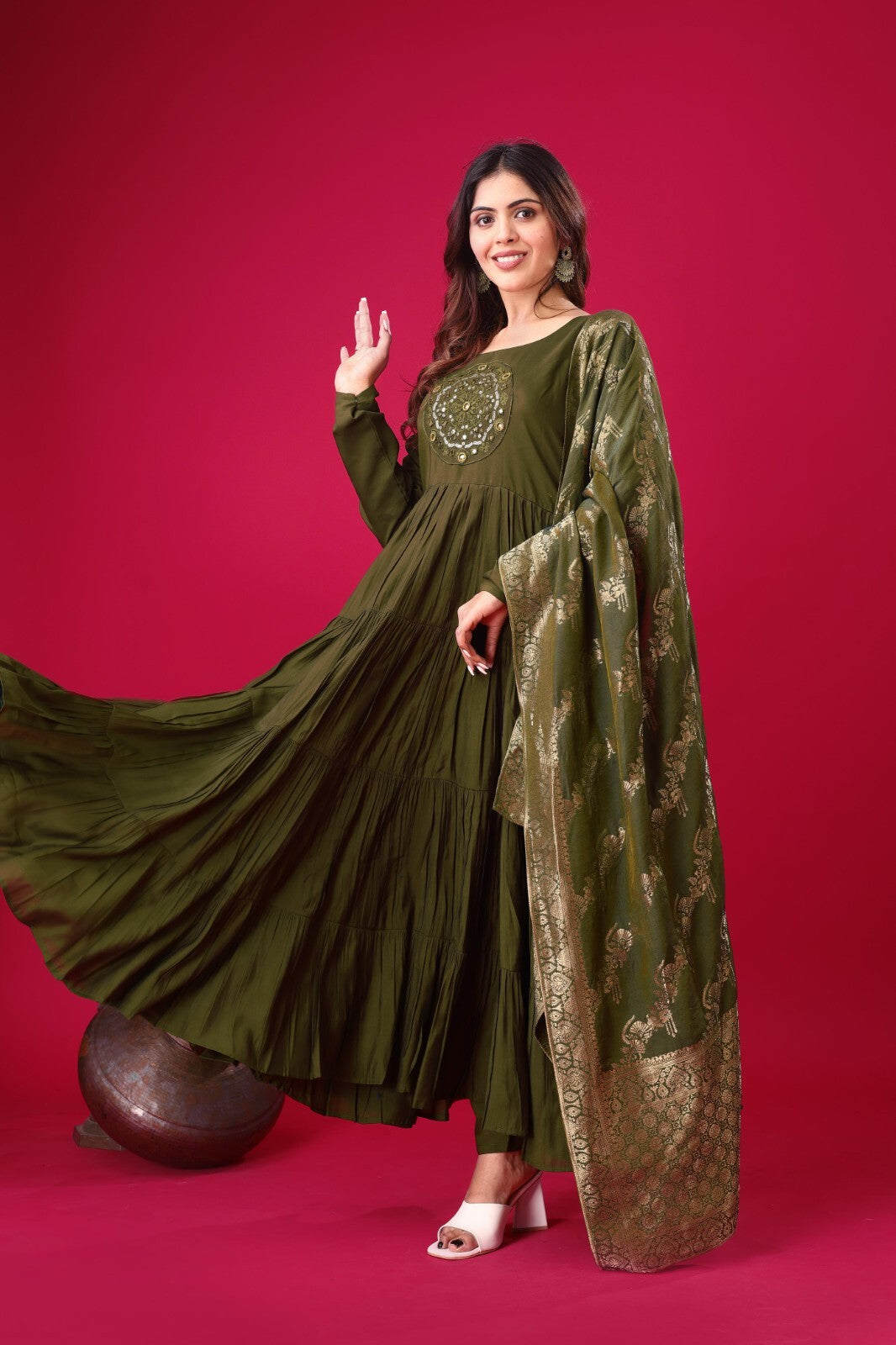 Silk Party Wear Flared  Anarkali Gown Set readymade fullly sttitched