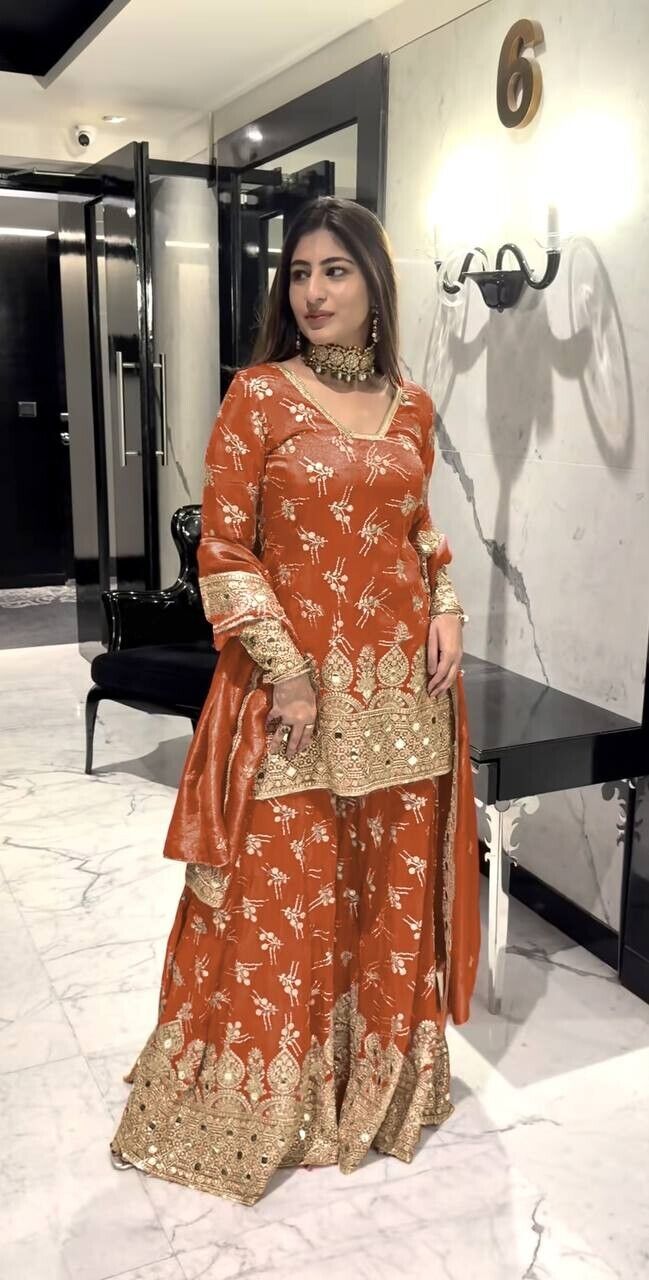 New Georgette Salwar Kameez Pakistani Wedding Party Wear Sharara Suit Style