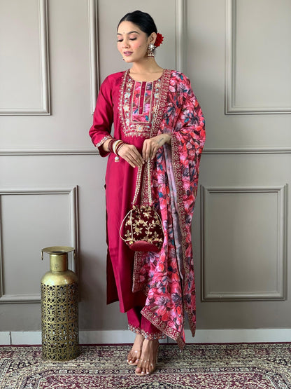 Women straight suit Elegant Viscose Silk Salwar Kameez Set readymade suit