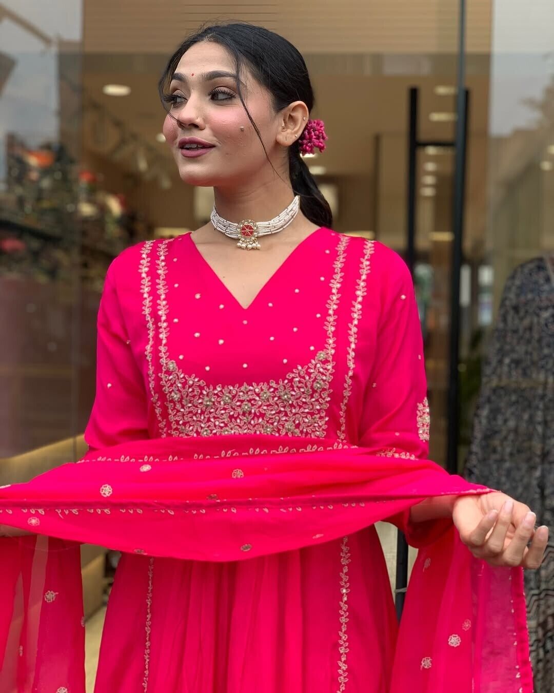 New Women Indian Anarkali Flared Gown Cotton Pakistani Wear Kurti 3PC Suit