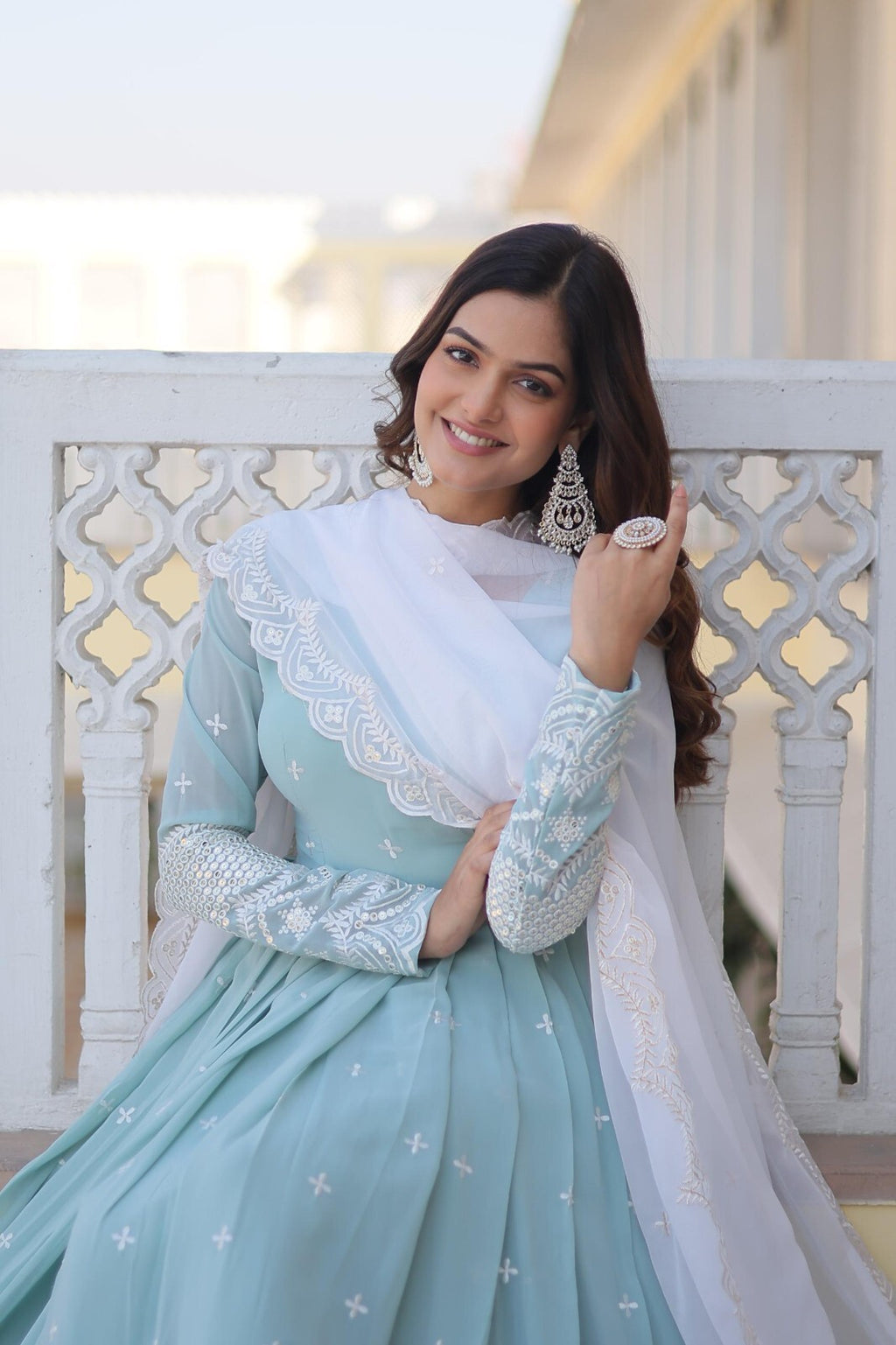 Long Georgette zari Designer Indian Partywear Wedding Anarkali  Gown Women