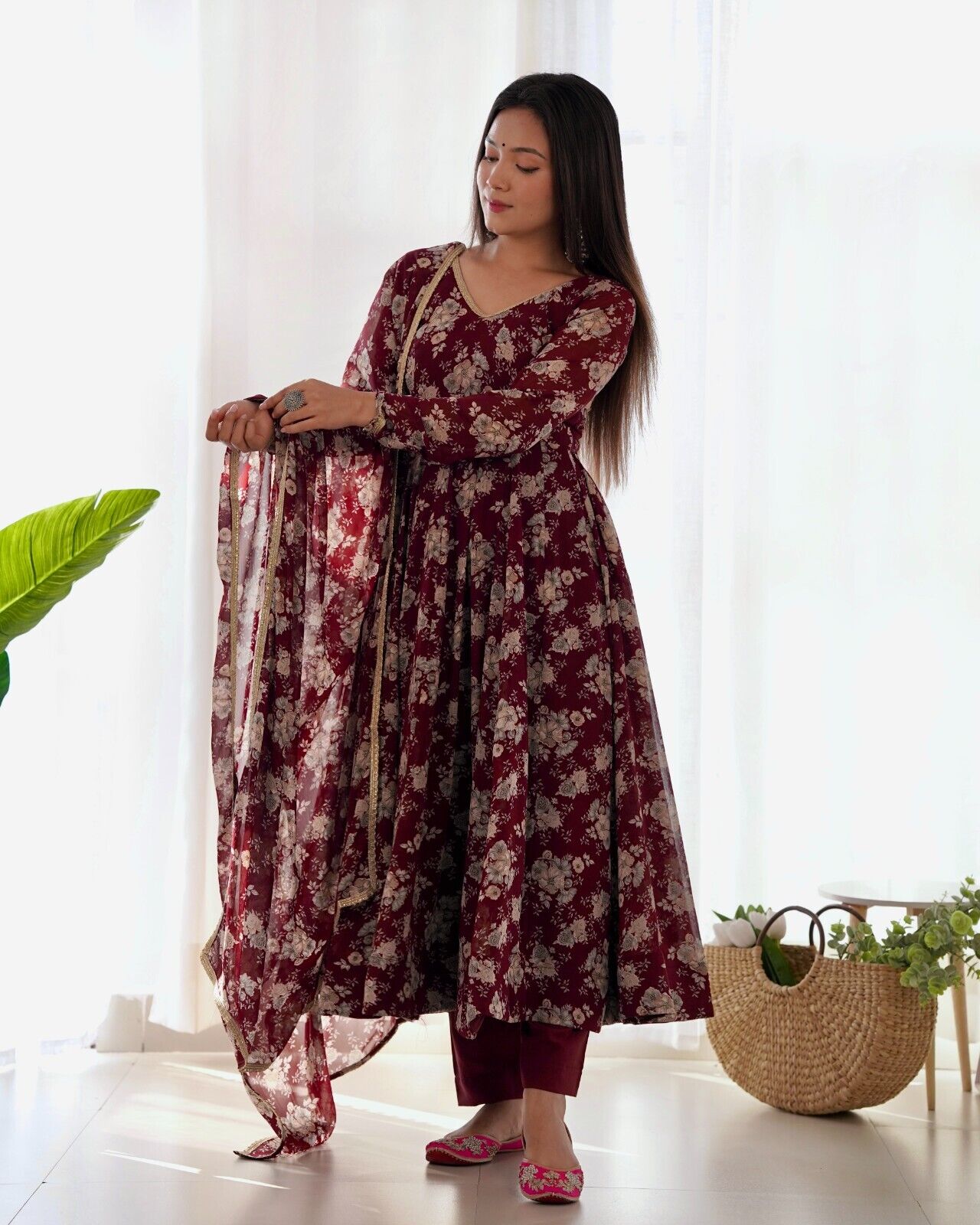 Women's Floral Fox Georgette Anarkali Gown Suit Set – Ready to Wear Wedding wear