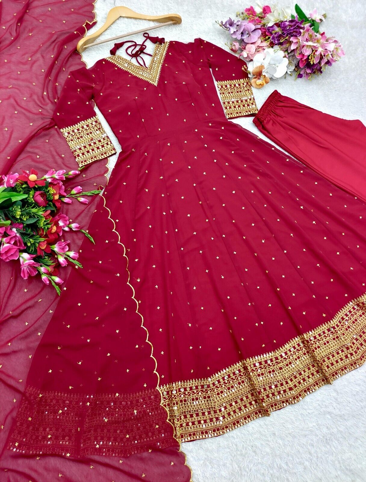 Georgette Anarkali Gown Set with 5mm Sequin Embroidery Fully Stitched Partywear