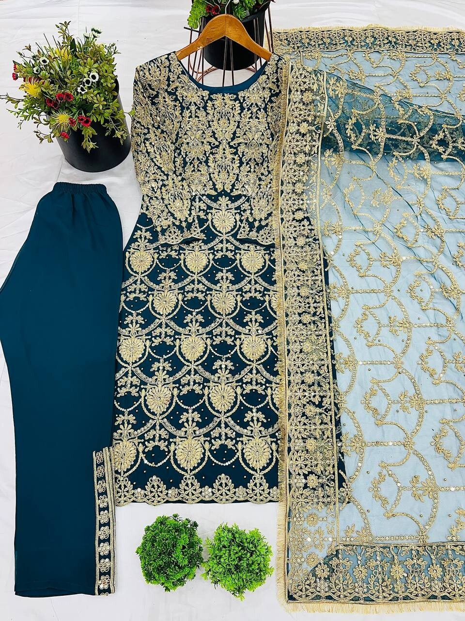 Anarkali Gown Georgette Indian Wedding Party Wear Dress Bollywood Suit Pant 3PC