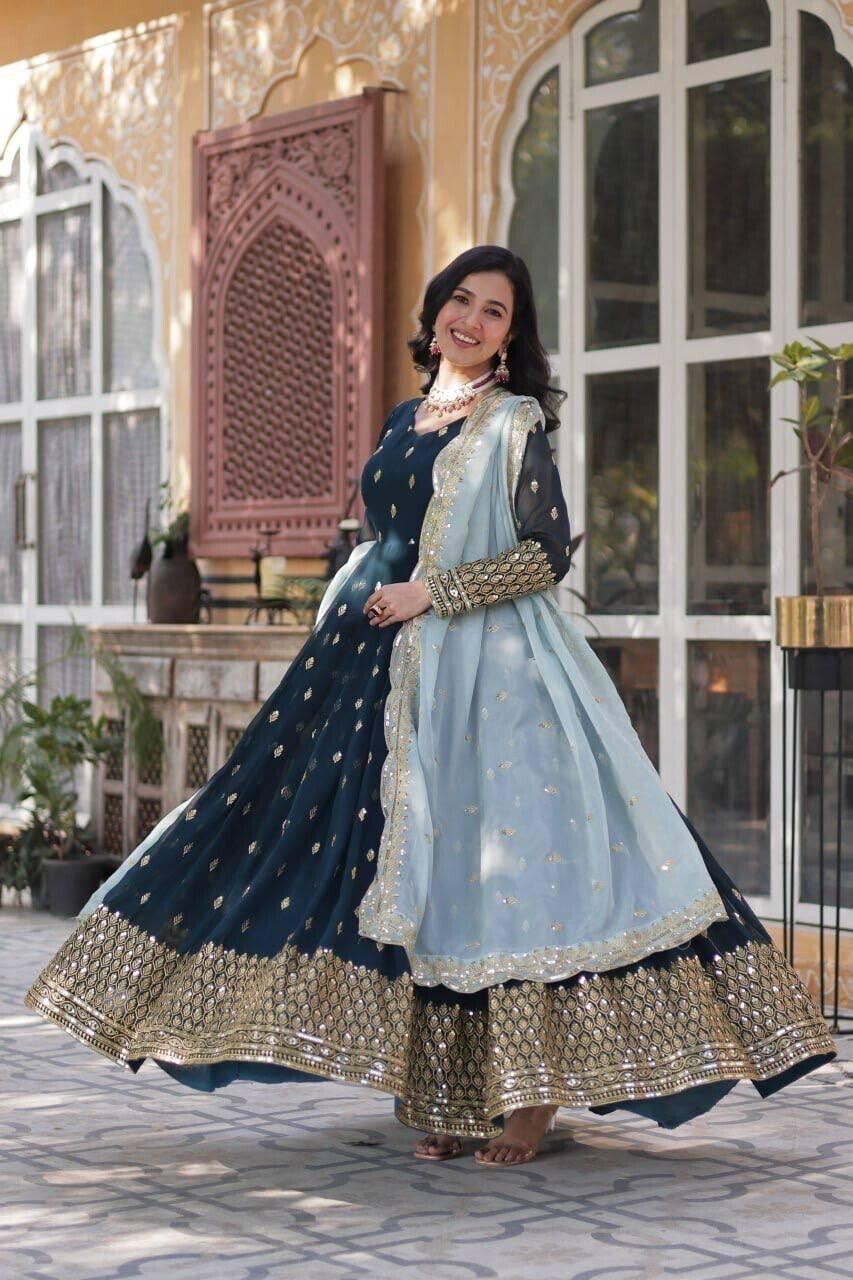 Indian Bollywood Bridal Party Heavy Pakistani Flared Anarkali  Wedding Gown
