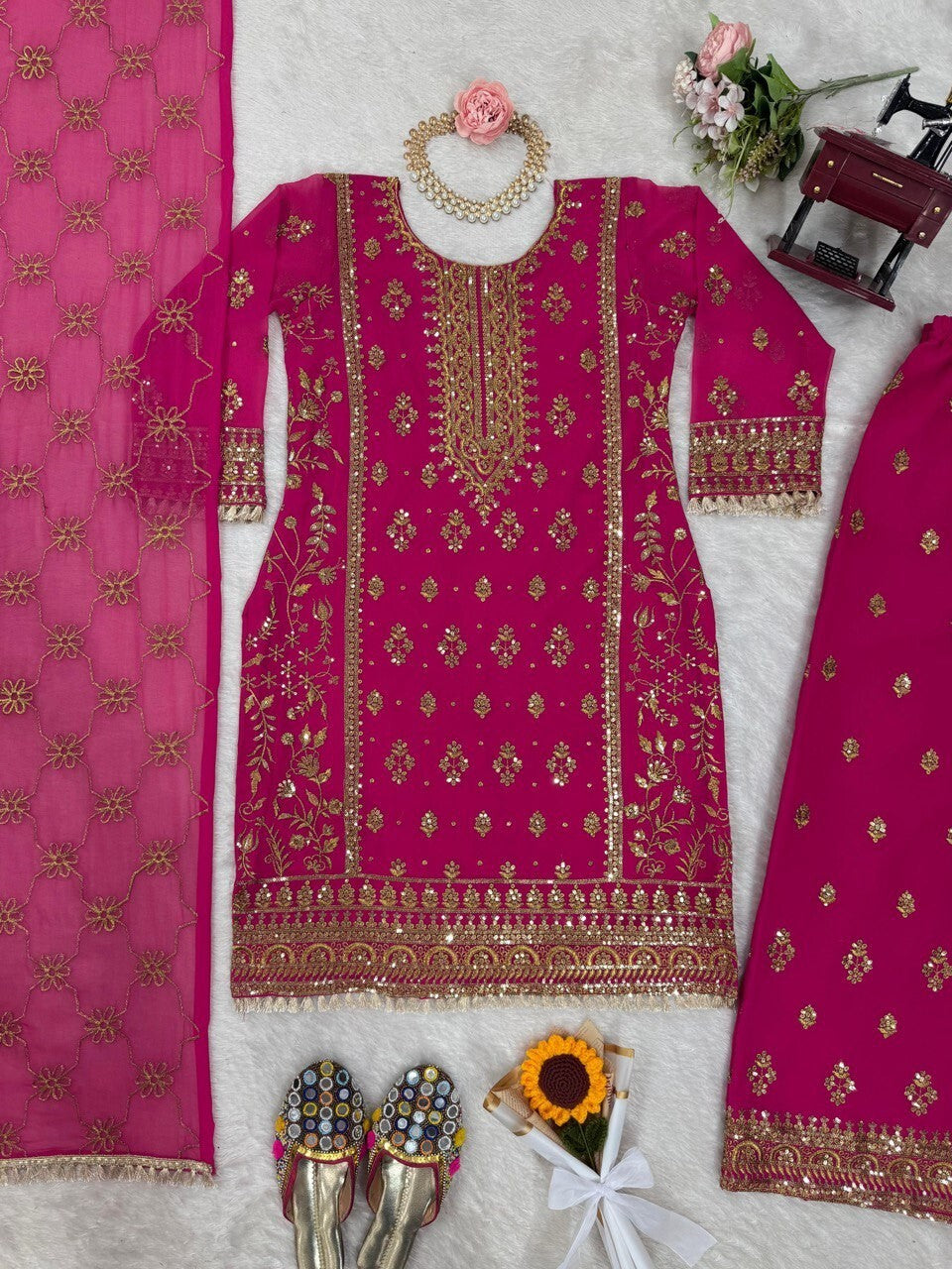 Georgette Salwar Kameez with Dupatta for Party Palazzo Kurti Set Sharara