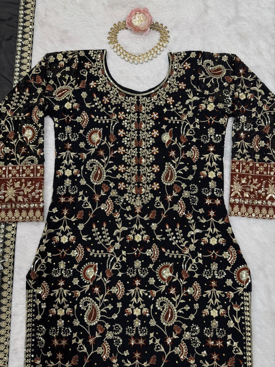 Indian Azrakh Women Kurta Black Designer Dress Ethnic Top Bollywood Gown Dress