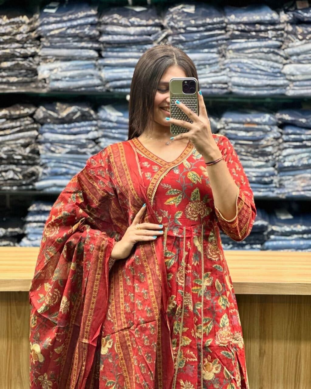 Cotton Beautiful Anarkali Kurti Suit Dress Indian Bollywood Ethnic Kurta Pant