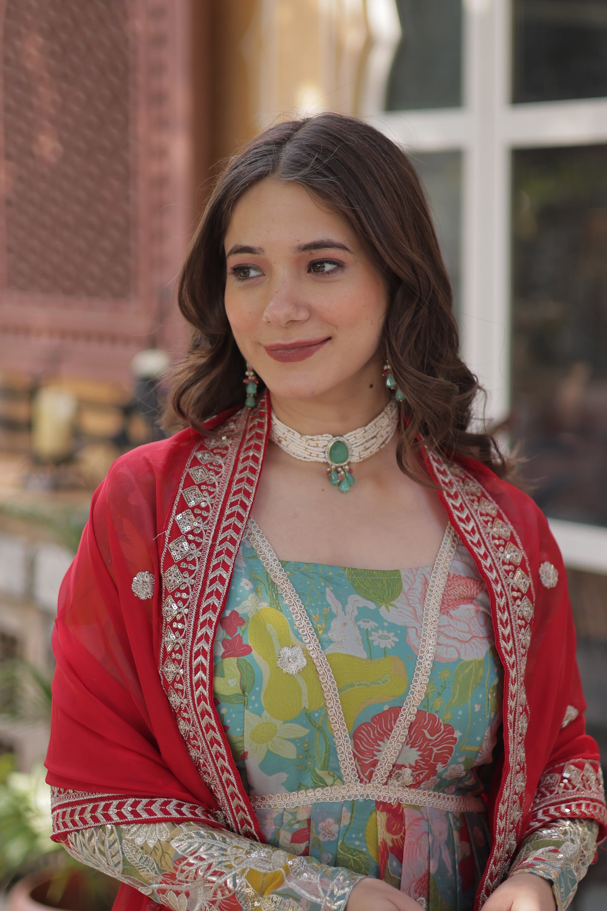 Alia Cut Gown in Russian Silk with Zari Embroidery and Dupatta