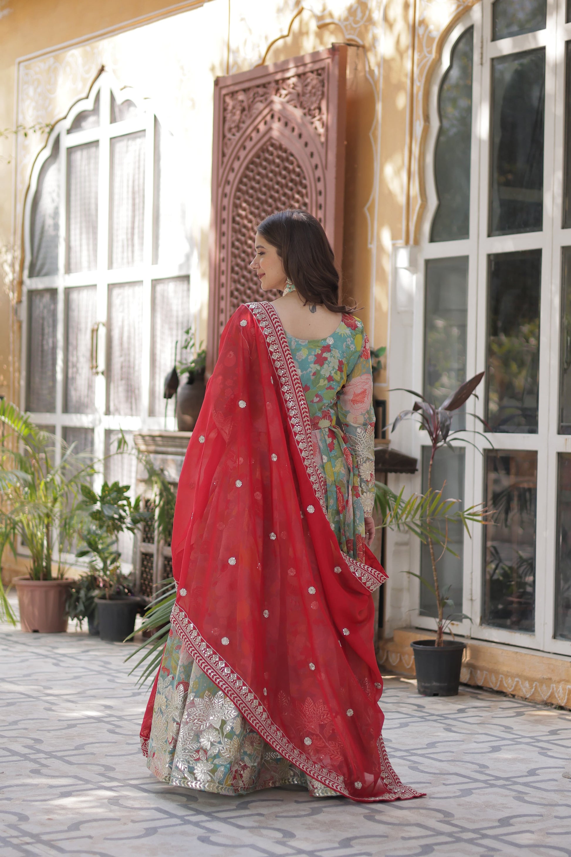 Alia Cut Gown in Russian Silk with Zari Embroidery and Dupatta