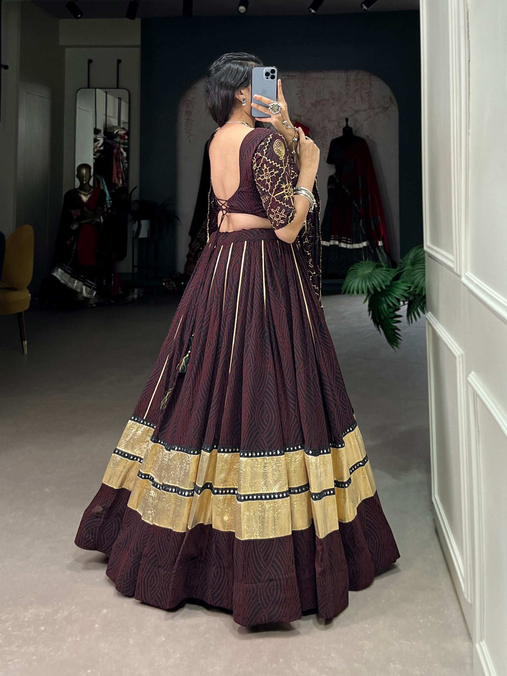Party Wear Readymade Designer Embossed Georgette Lehanga With Mirror Lace