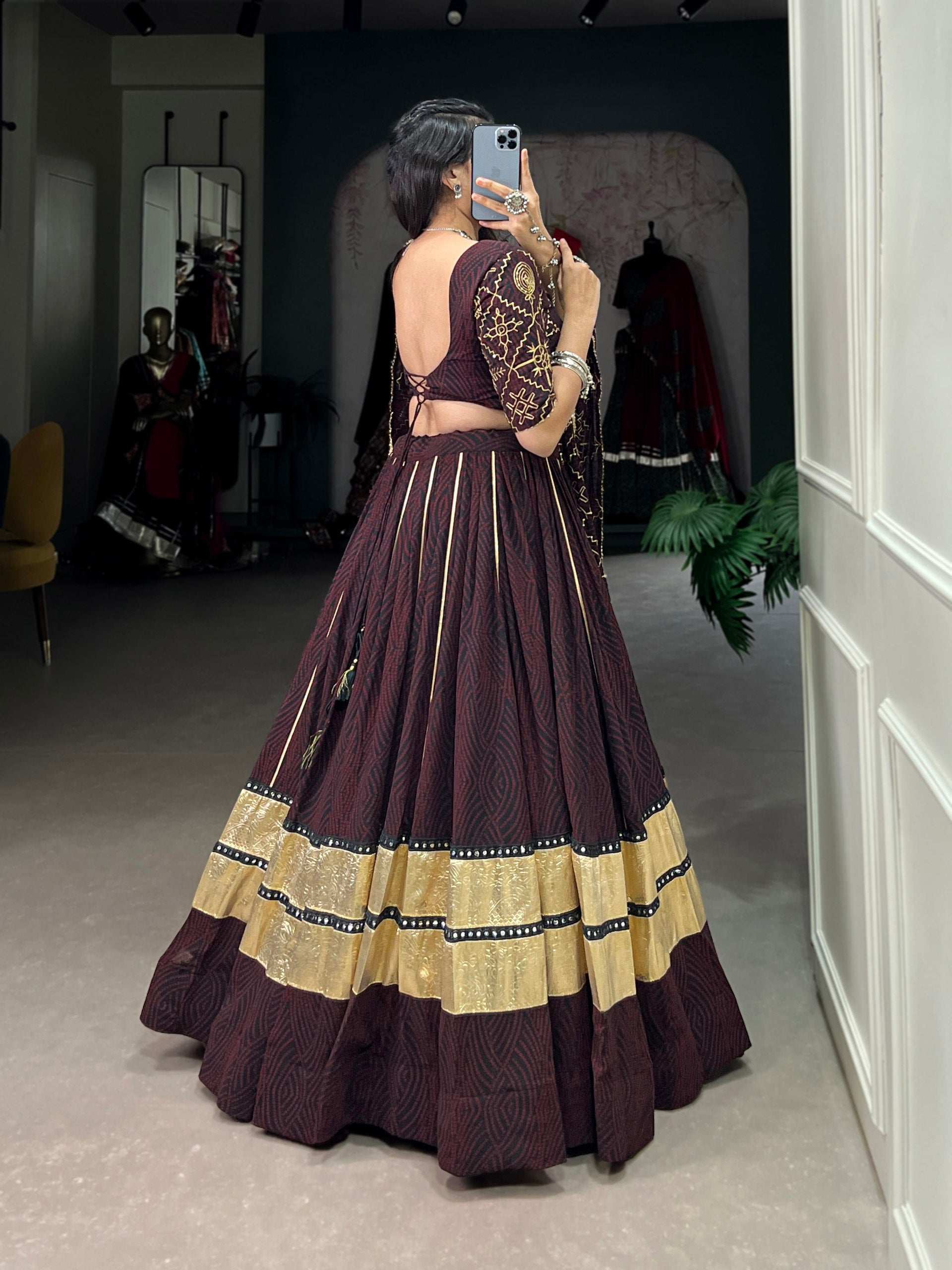 Party Wear Readymade Designer Embossed Georgette Lehanga With Mirror Lace