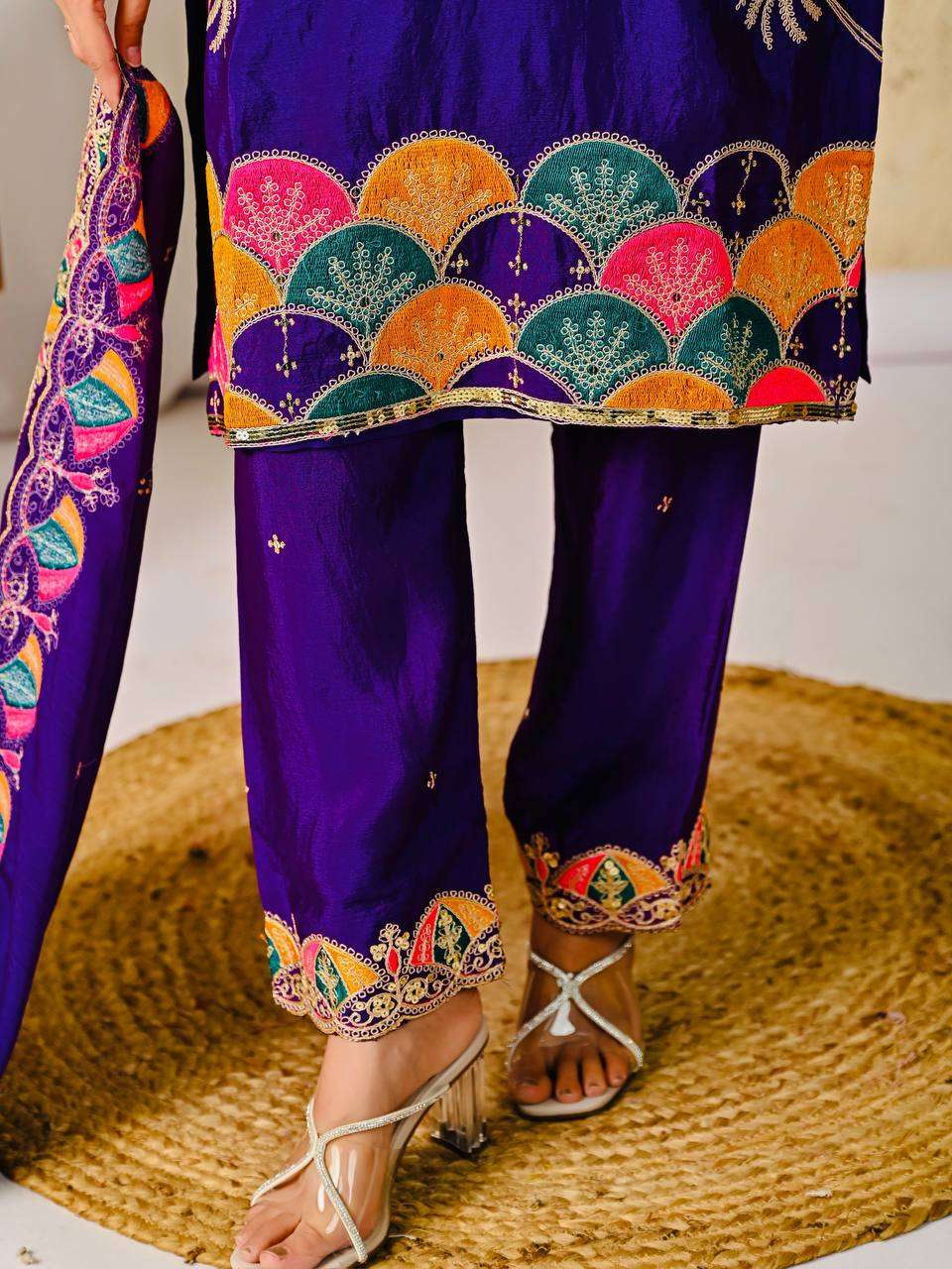 Chinon Silk Purple Salwar Kameez Suit With Sequin Embroidery Work