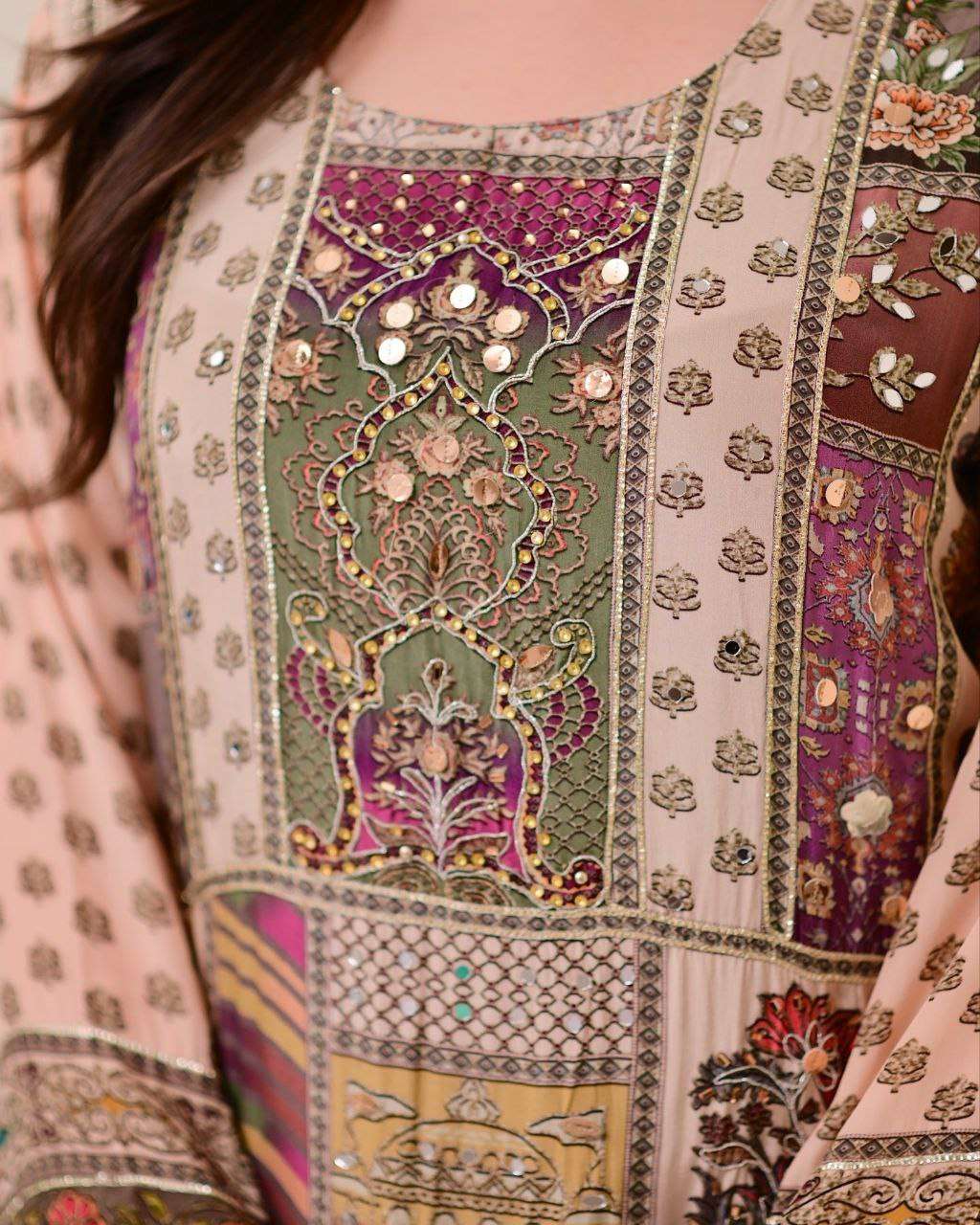 Chinon Silk Kurta Sharara Set with Sequins Embroidery Work for Women