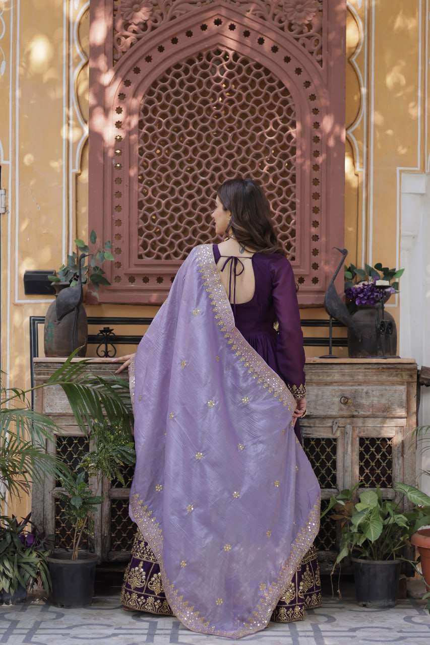 Premium Zari & Sequins Embroidered Gown with Gold Crush Dupatta