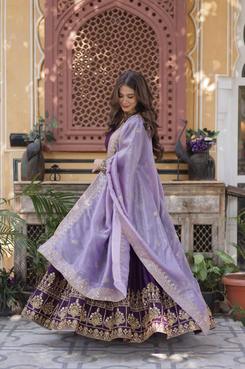 Premium Zari & Sequins Embroidered Gown with Gold Crush Dupatta