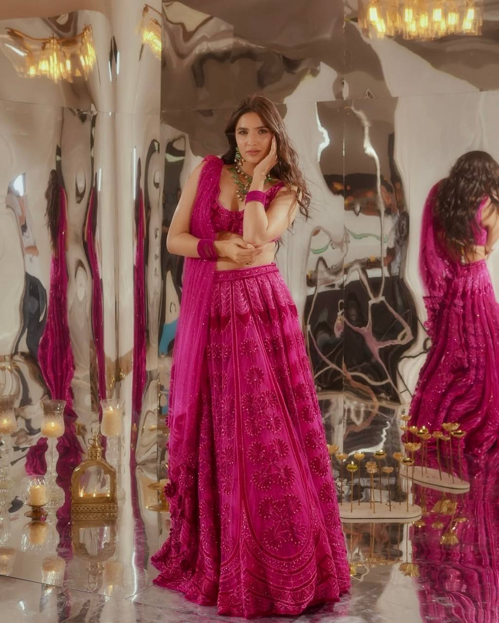 Kasturi Silk Pink Lehanga With Velvet Blouse