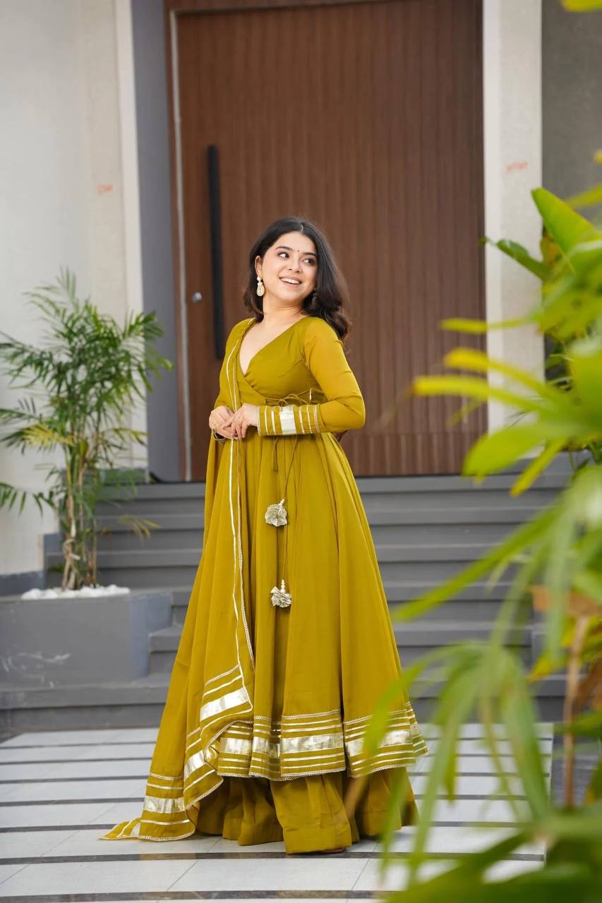 Angrakha Gown Set, Party Wear Suit UK, Mustard Indian Suit, Fox Georgette Gown Pant Set, Indian Gown with Dupatta UK, Gota Patti Dupatta Set, Readymade Ethnic Wear UK, 3 Piece Suit for Women UK, Indian Outfit for Party UK, Pure Georgette Suit UK, Embroidered Indian Dress UK, Gown Pant Dupatta UK, Stylish Indian Clothes UK, Indian Wedding Outfit UK, Affordable Indian Clothing UK