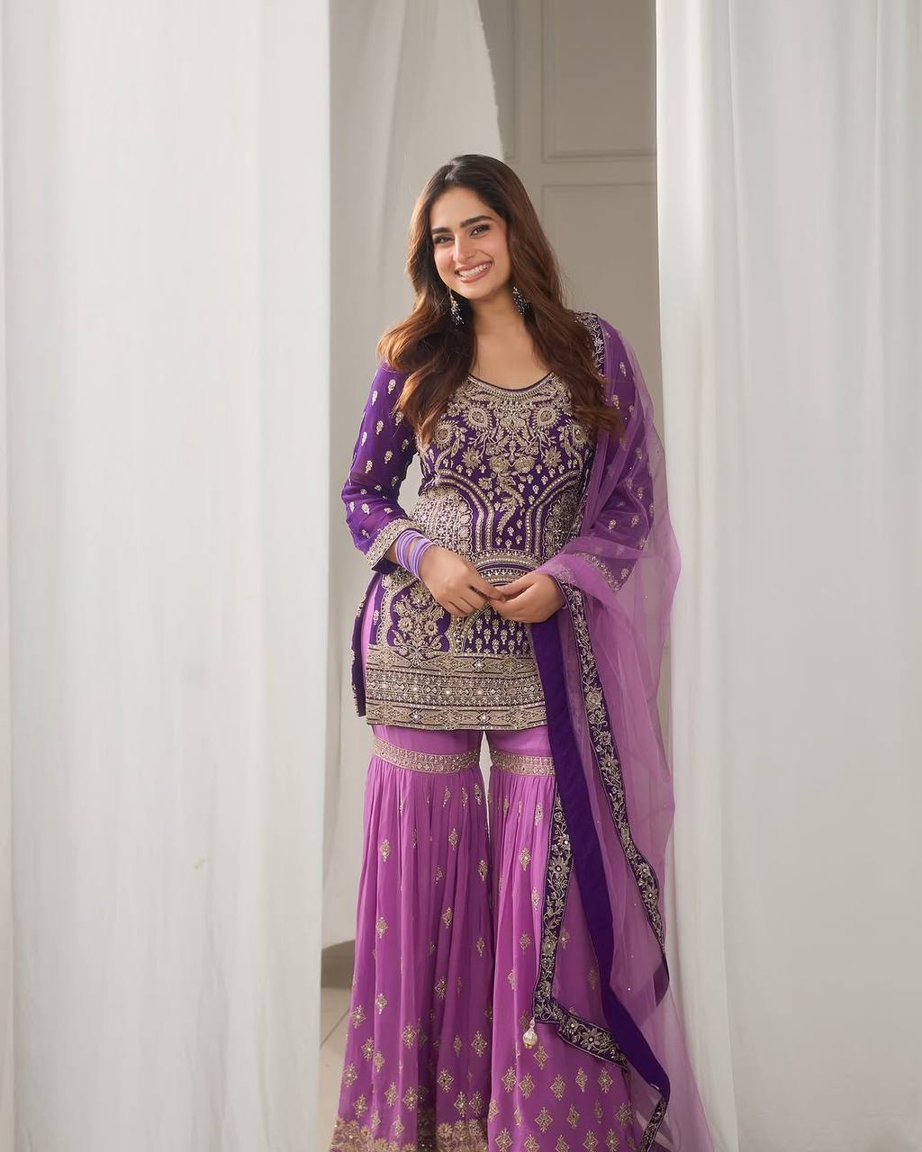 Festive Special Ready to Wear 3 pc Georgette Kurta Sharara Set with Sequins Embroidery